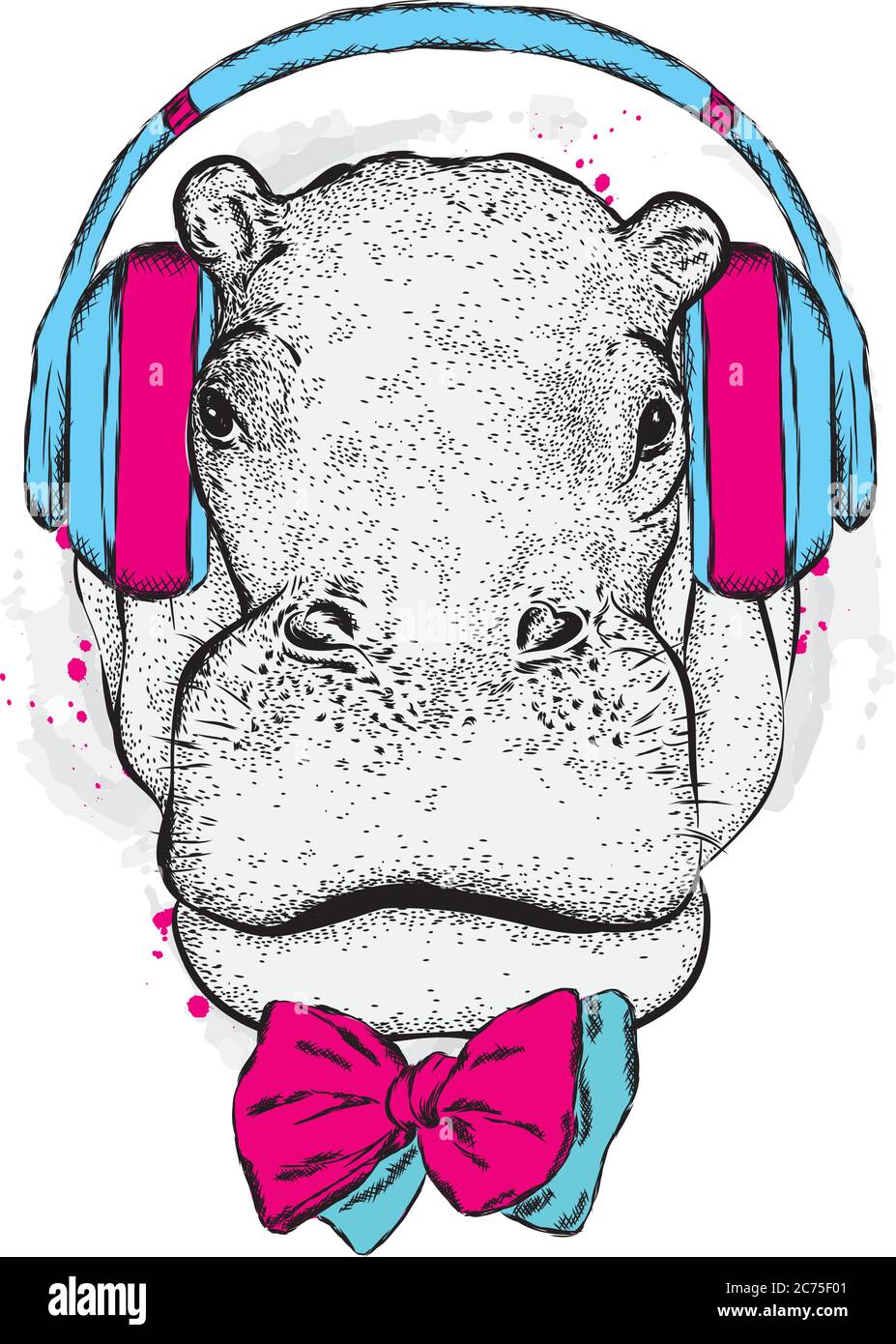 Funny Hippo in glasses and a hat. Vector illustration for a card or poster. Print on clothes. Fashion & Style. Stock Vector