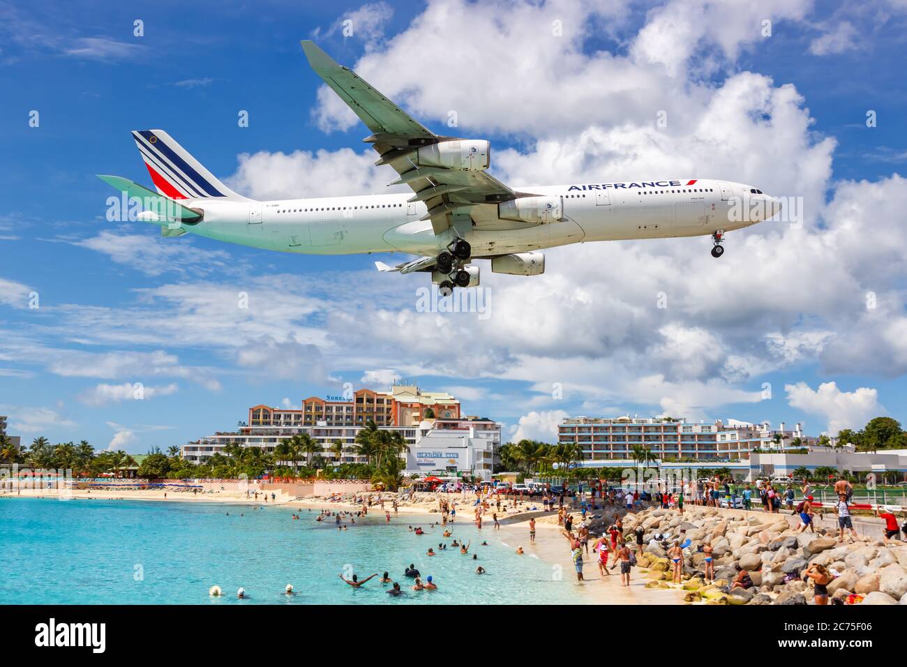 Sint Maarten - September 17, 2016: Air France Airbus A340-300 airplane at Sint Maarten airport (SXM) in the Caribbean. Airbus is a European aircraft m Stock Photo