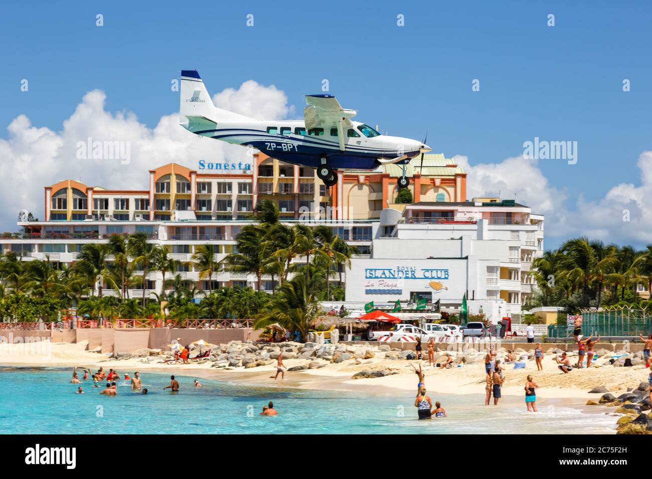 Sint Maarten - September 16, 2016: Private Cessna 208 airplane at Sint Maarten airport (SXM) in the Caribbean. Stock Photo