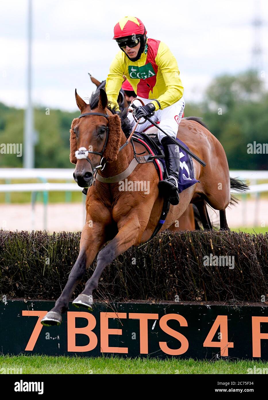 Rhythm Is A Dancer ridden by jockey Harry Cobden clears the last to win the Brand Activation At signsolutions.org Handicap Hurdle at Southwell Racecourse. Stock Photo