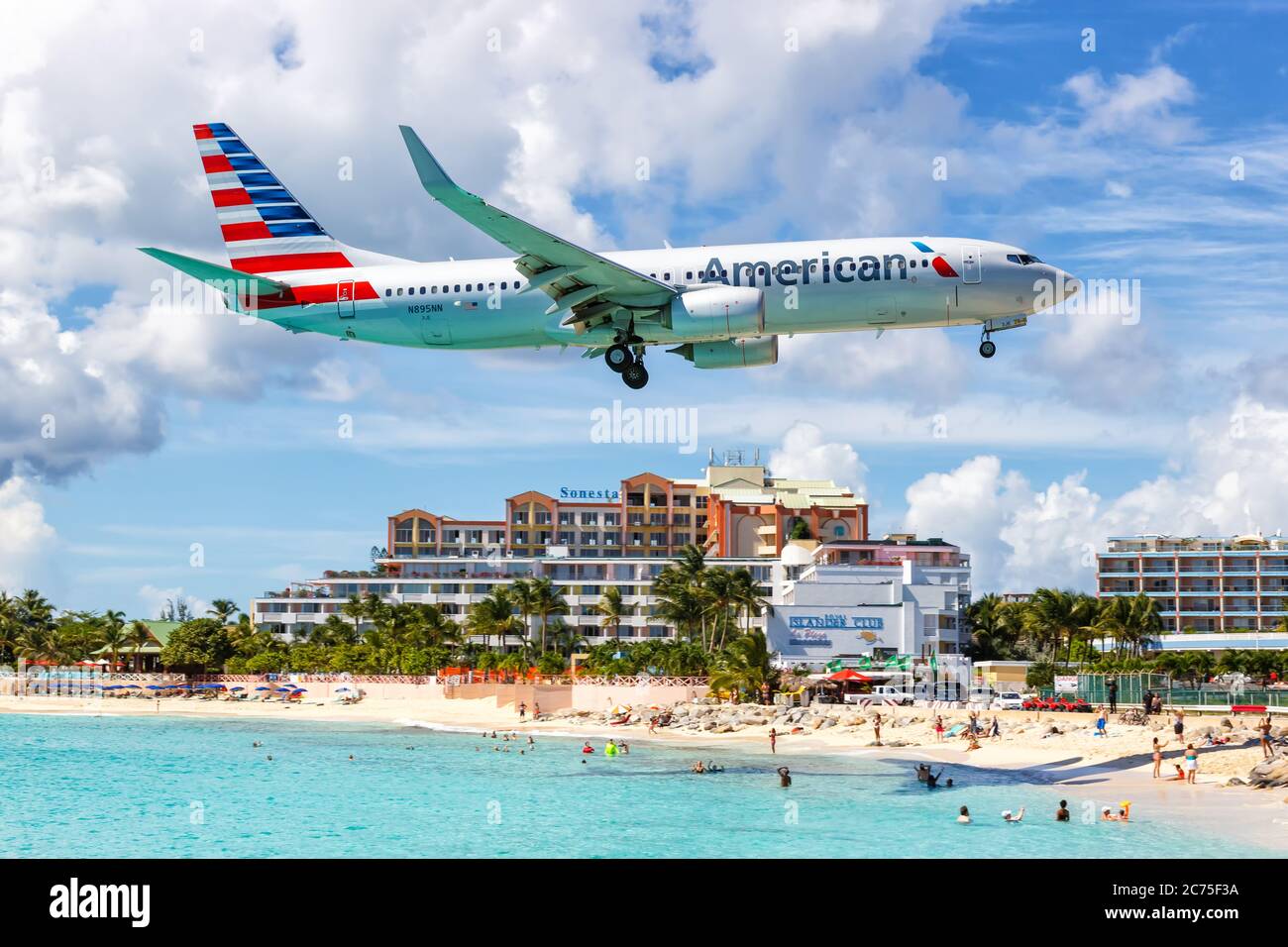 Sint Maarten - September 18, 2016: American Airlines Boeing 737-800 airplane at Sint Maarten airport (SXM) in the Caribbean. Boeing is an American air Stock Photo