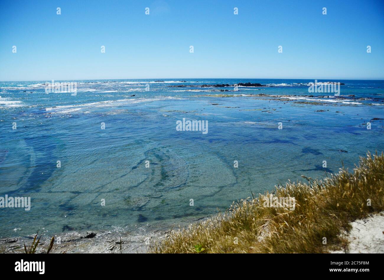 The picturesque coastal town of Kaikoura is the perfect place for marine life encounters, coastal walks, and tucking into a plate of crayfish. Stock Photo