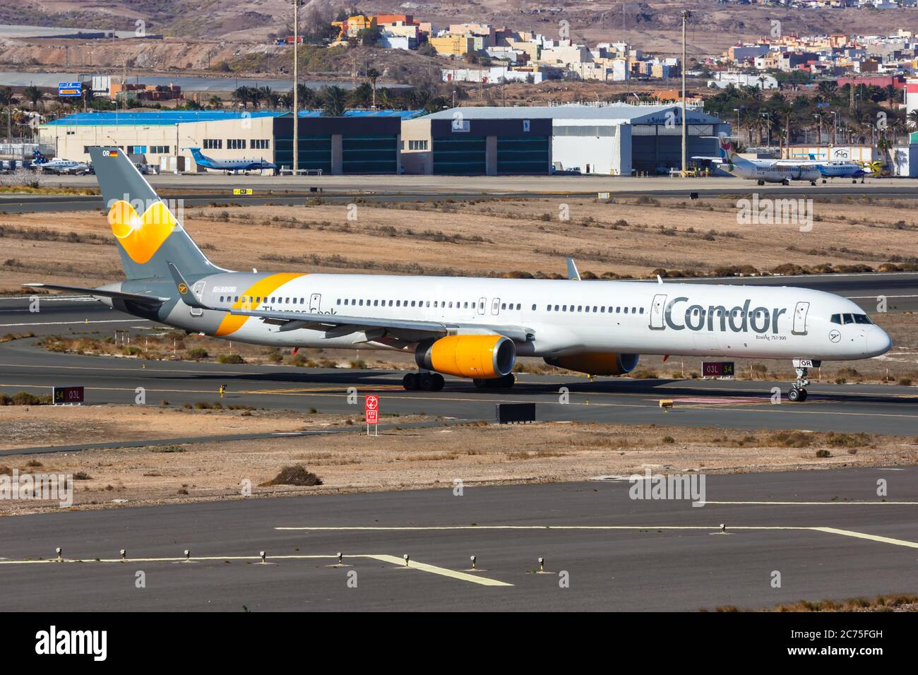 Gran Canaria, Spain - November 24, 2019: Condor Boeing 757-300 airplane at Gran Canaria airport (LPA) in Spain. Boeing is an American aircraft manufac Stock Photo