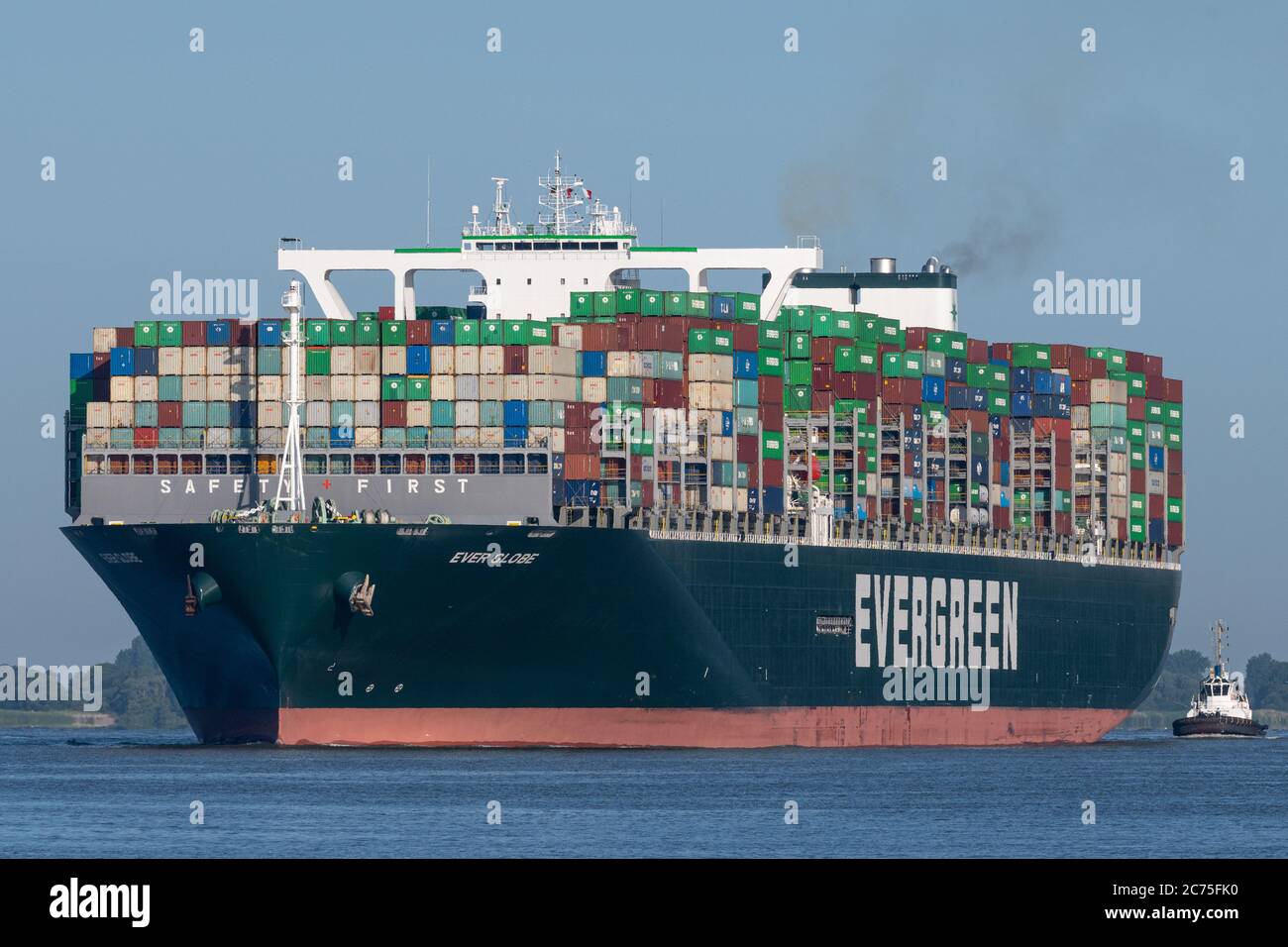 Ultra-Large Containership Ever Globe inbound for the Port of Hamburg Stock Photo