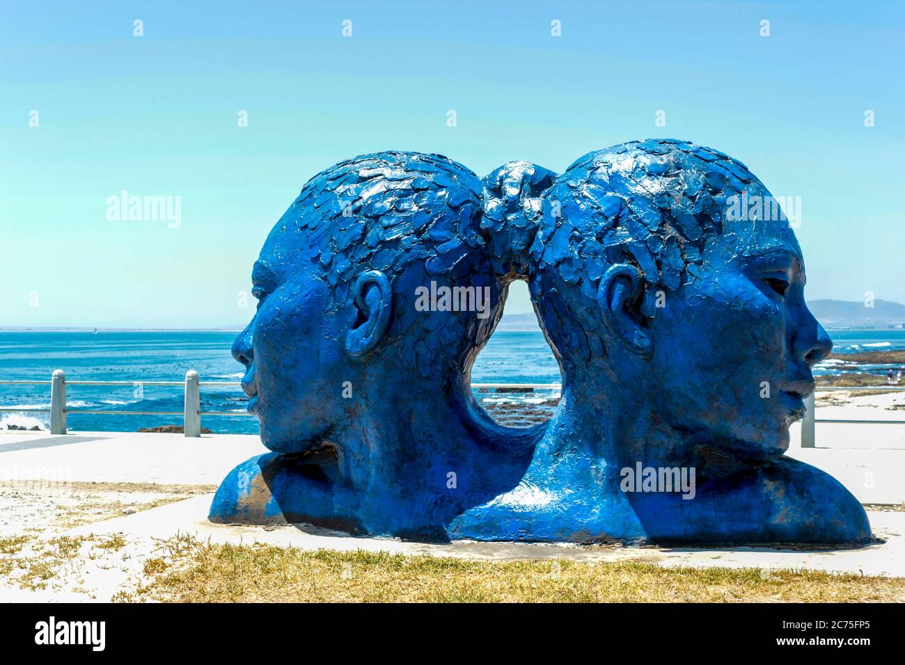 Blue heads statue in Cape Town. Art of south Africa. Sea Point