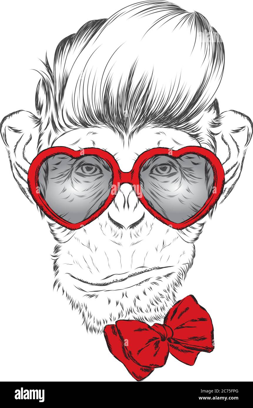 Hipster. Postcard with a monkey. Vector illustration for a greeting card, poster, or print on clothes. Stock Vector