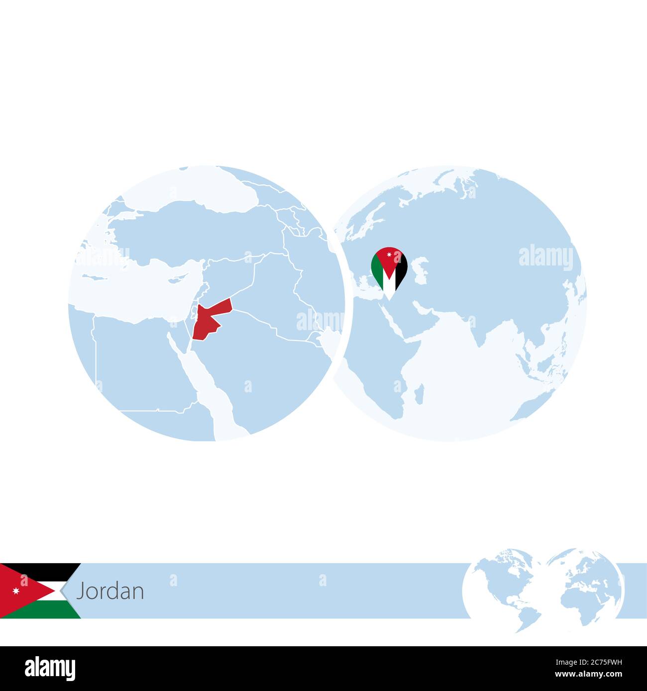 Jordan on world globe with flag and regional map of Jordan. Vector  Illustration Stock Vector Image & Art - Alamy