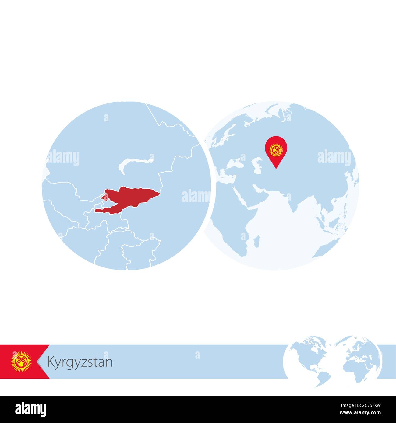 Kyrgyzstan On World Globe With Flag And Regional Map Of Kyrgyzstan Kyrgyzstan On World Globe With Flag And Regional Map Of Kyrgyzstan Vector Illustration 2C75FXW