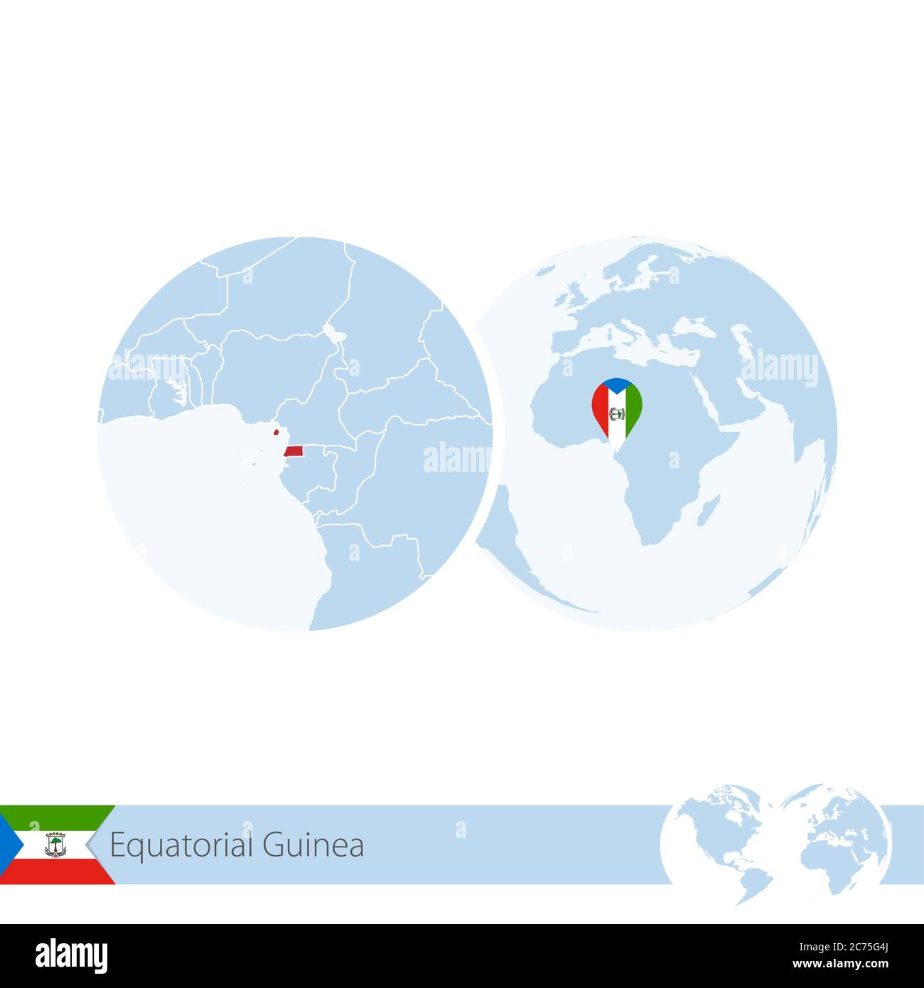 Equatorial Guinea on world globe with flag and regional map of Equatorial Guinea. Vector Illustration. Stock Vector