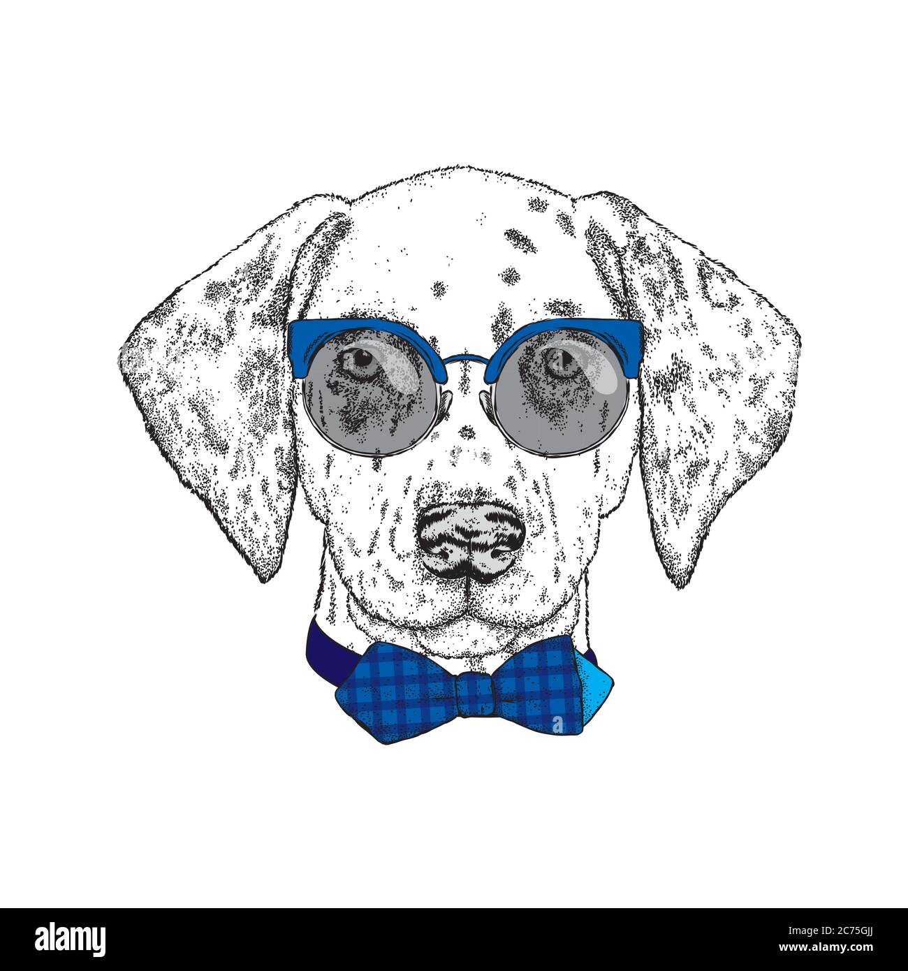 Dog with glasses and tie. Vector illustration. Cute puppy Stock Vector
