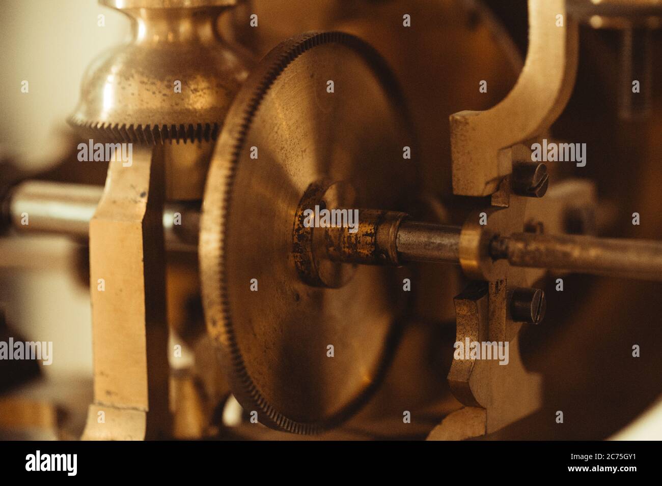 Clockwork Background. Close-up Of Old Clock Watch Mechanism Stock Photo