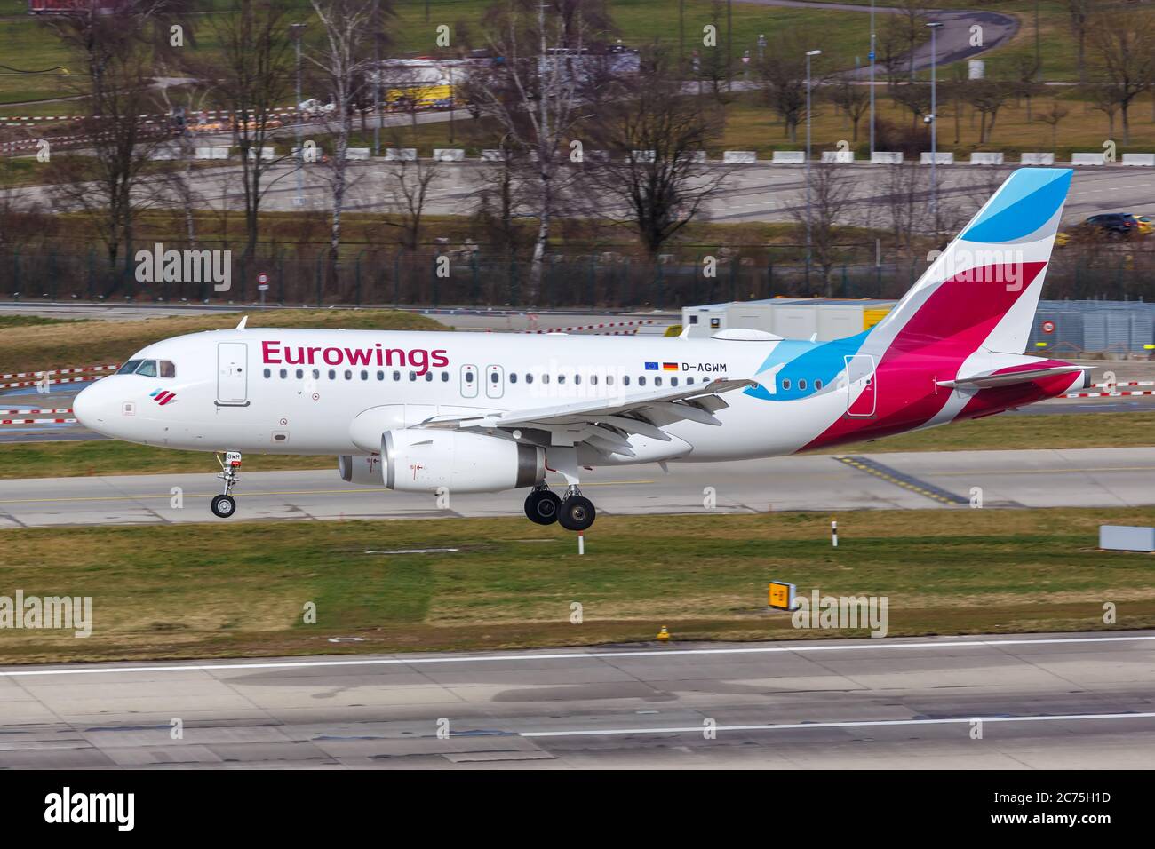 Zurich, Switzerland - February 10, 2020: Eurowings Airbus A319 airplane at Zurich airport (ZRH) in Switzerland. Airbus is a European aircraft manufact Stock Photo