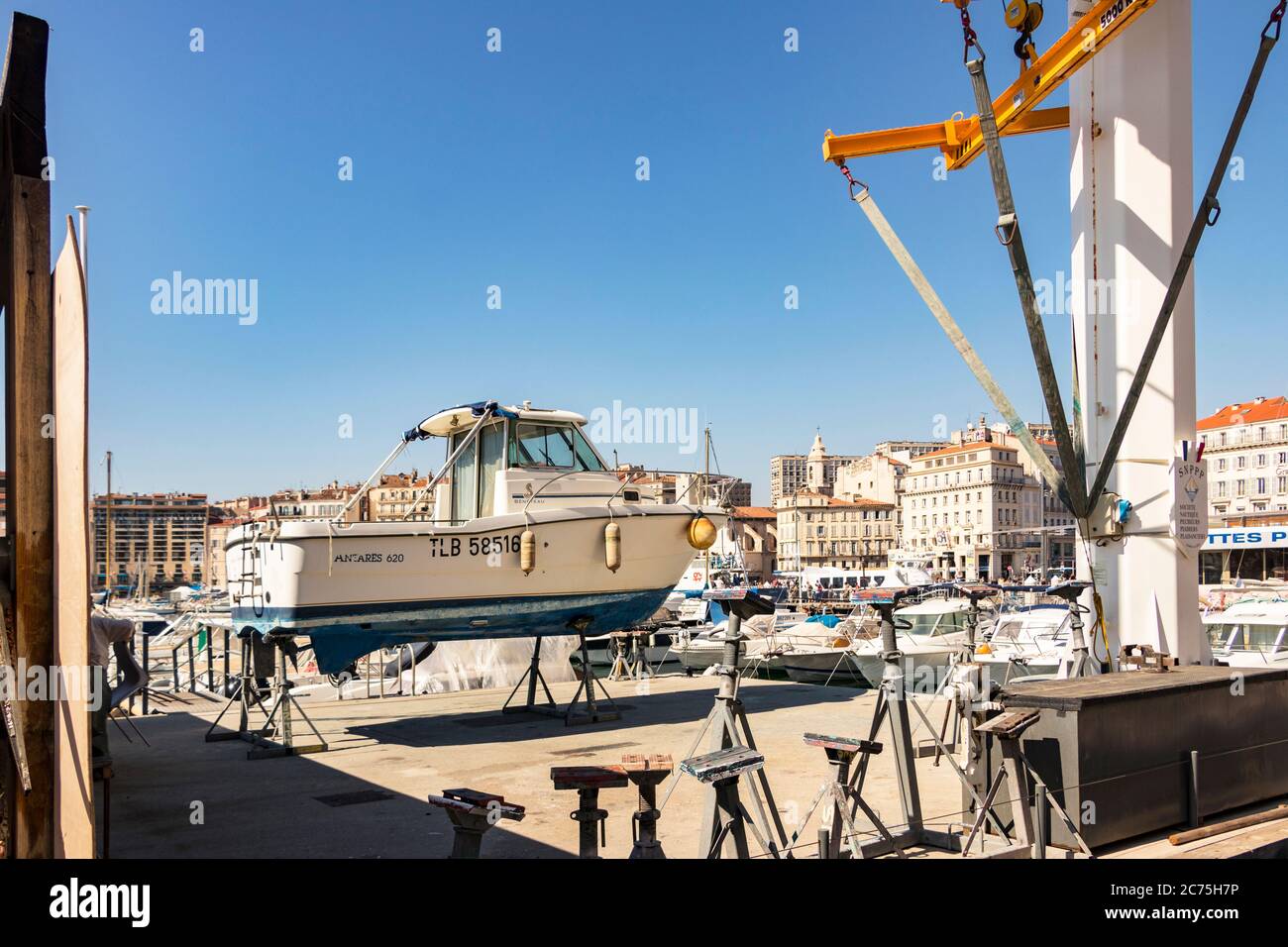 boat in dry dock in Marseille France Stock Photo Alamy