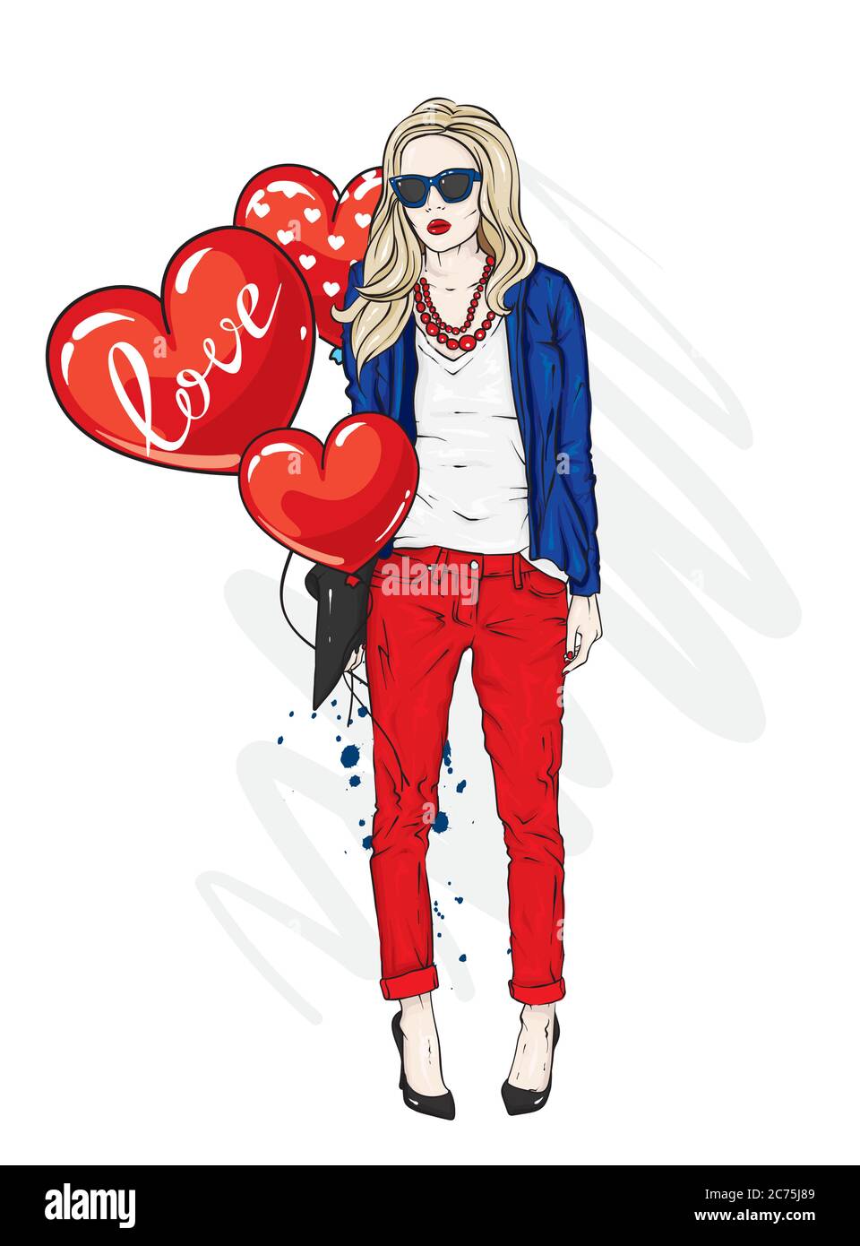 Beautiful girl in fashionable clothes. A stylish woman with long hair ...