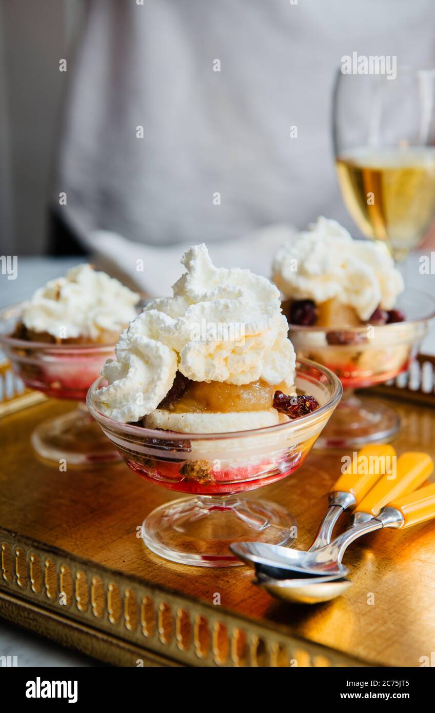 Dessert with fruit and whipped cream Stock Photo