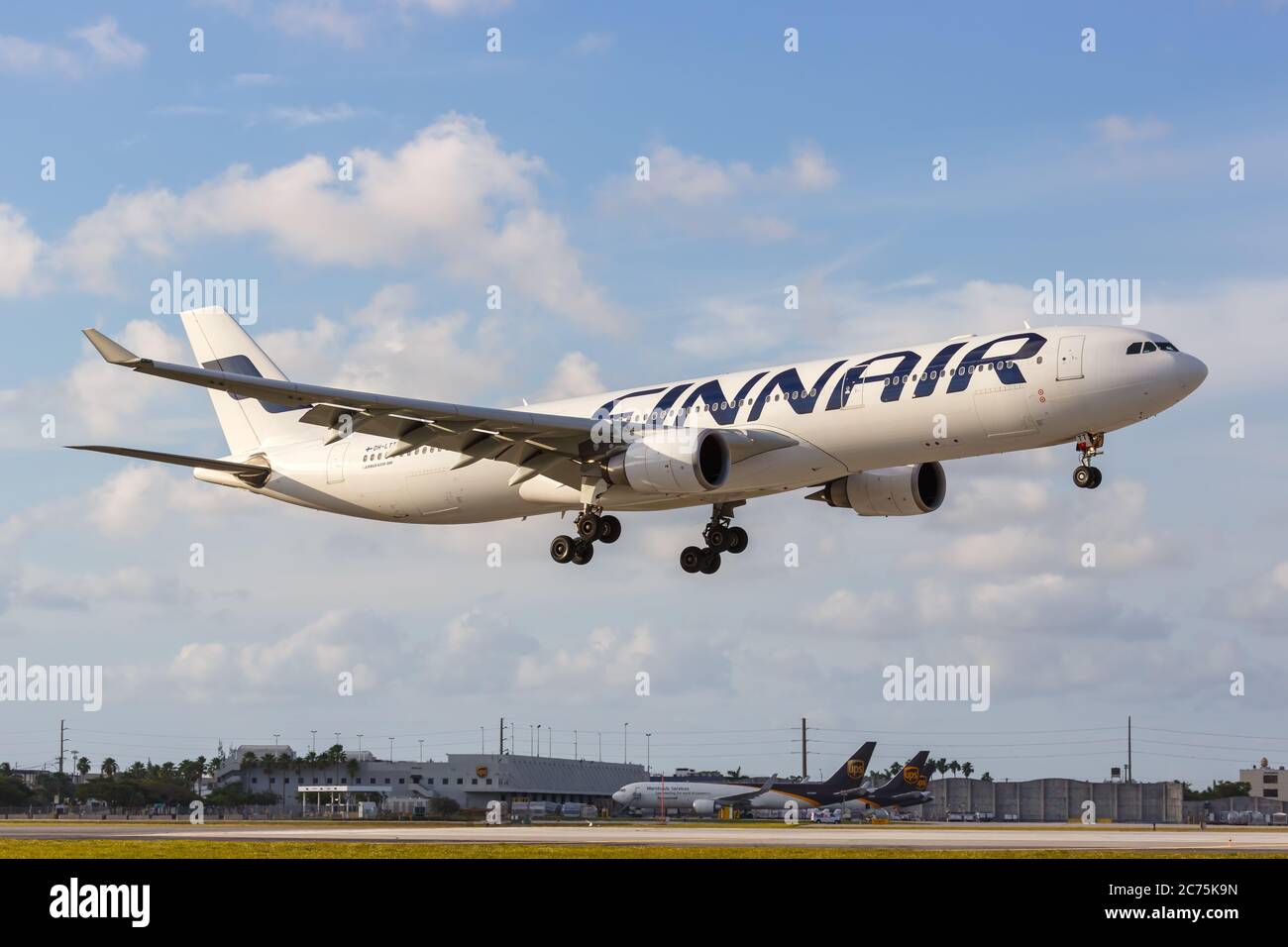 Miami, Florida - April 6, 2019: Finnair Airbus A330-300 airplane at Miami airport (MIA) in Florida. Airbus is a European aircraft manufacturer based i Stock Photo