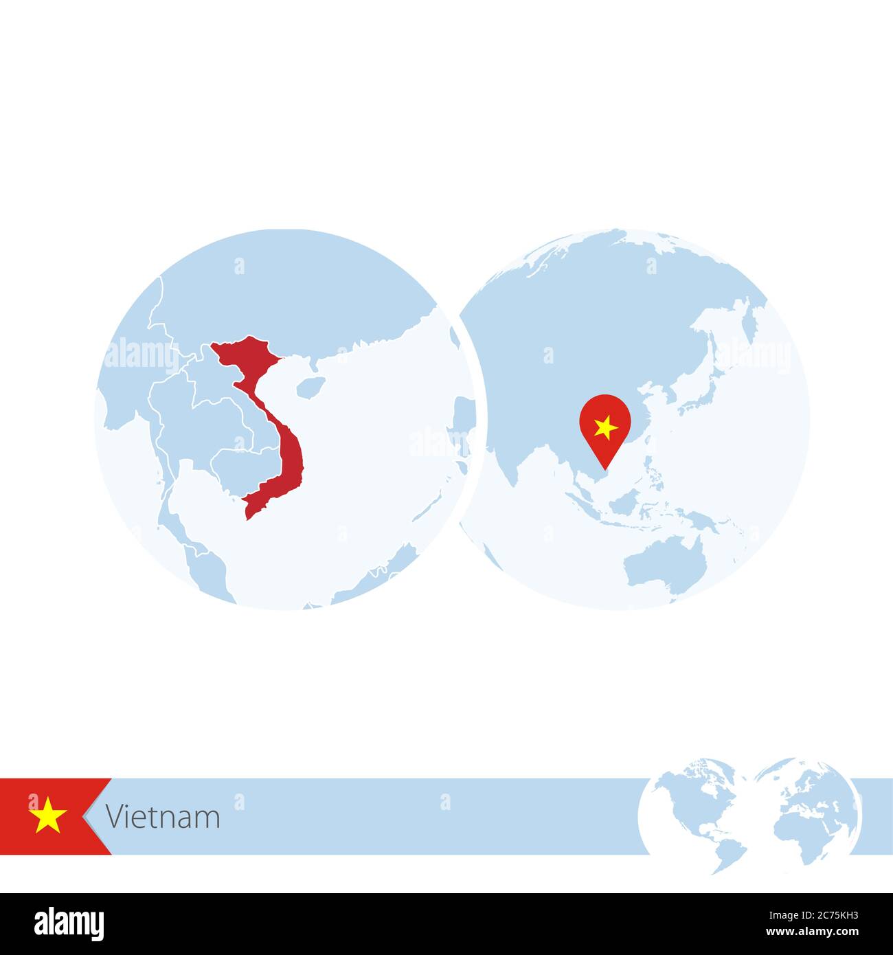 Vietnam on world globe with flag and regional map of Vietnam. Vector ...