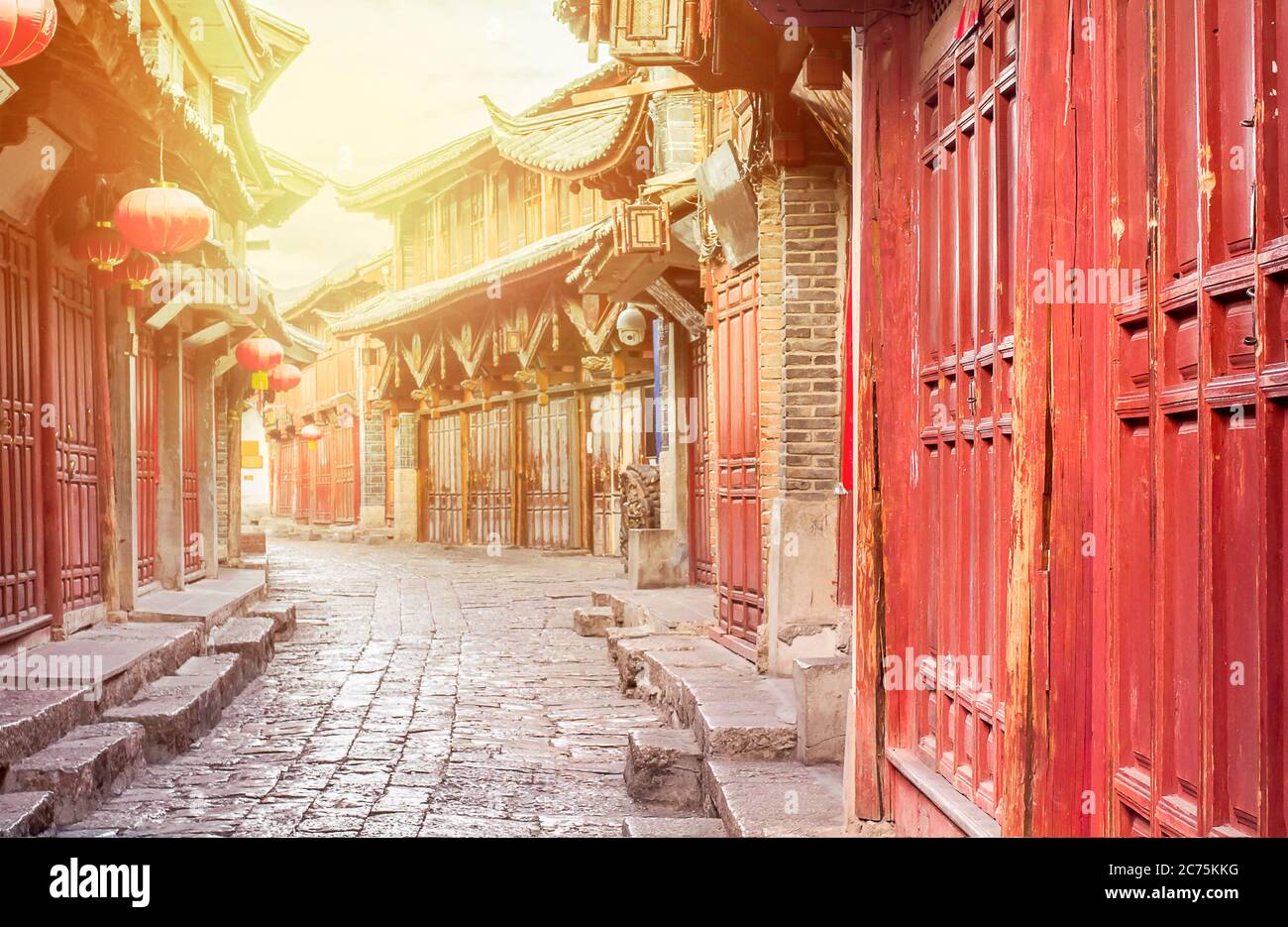Chinese old town in the morning , Lijiang Yunnan ,China Stock Photo