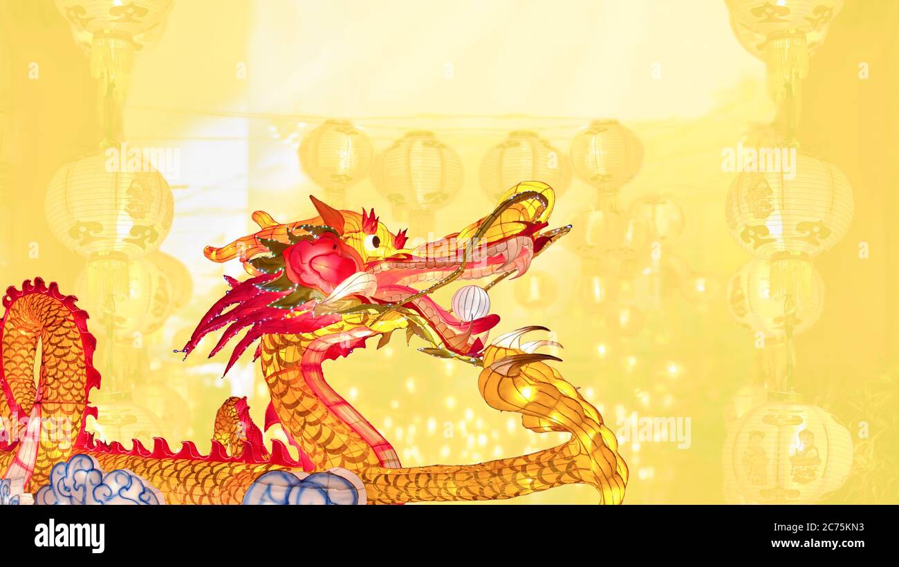 Chinese new year dragon with lanterns in china town Stock Photo Alamy