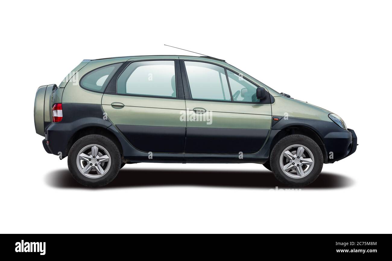 French compact MPV 4X4 side view isolated on white Stock Photo