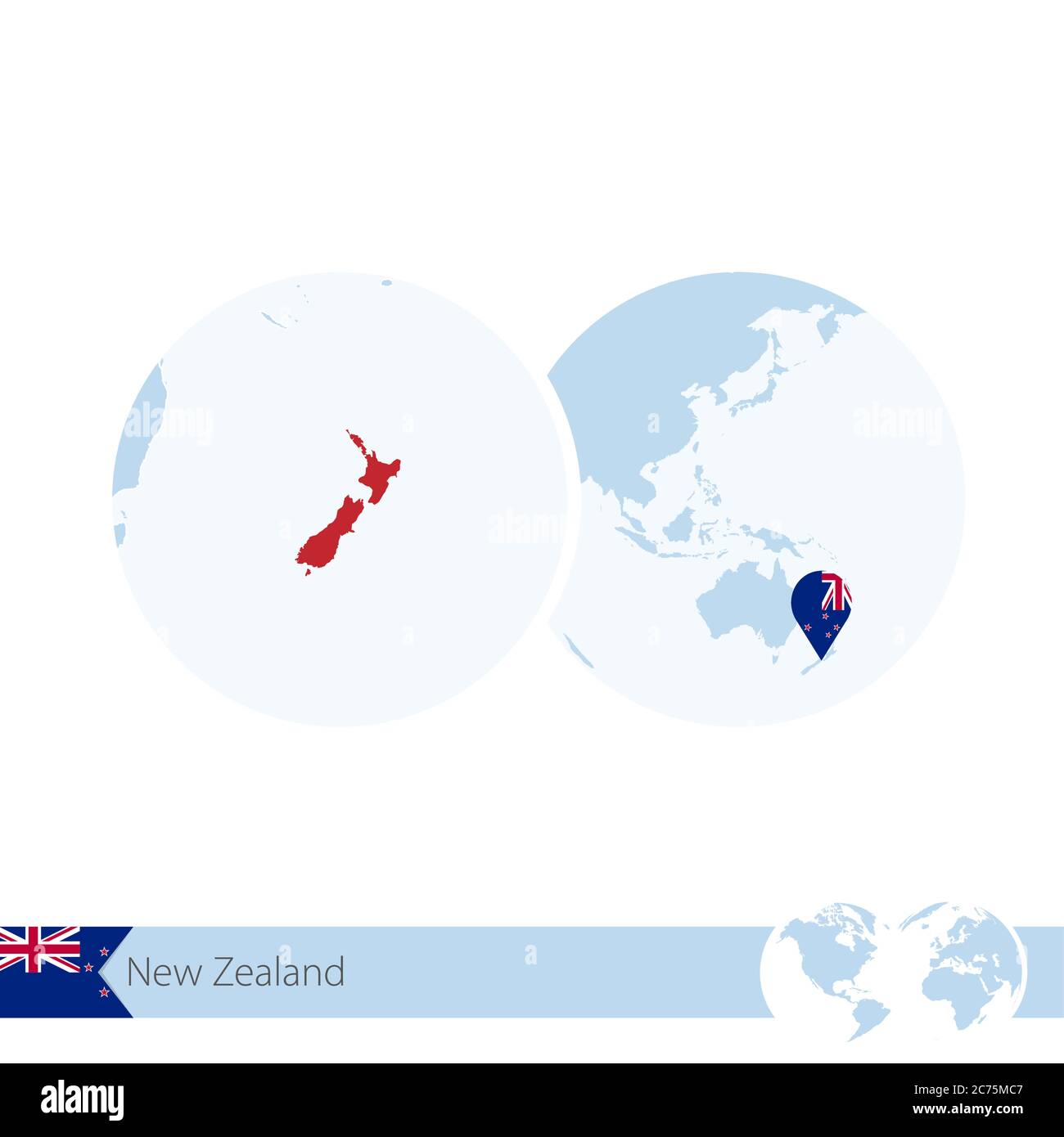 New Zealand on world globe with flag and regional map of New Zealand. Vector Illustration. Stock Vector