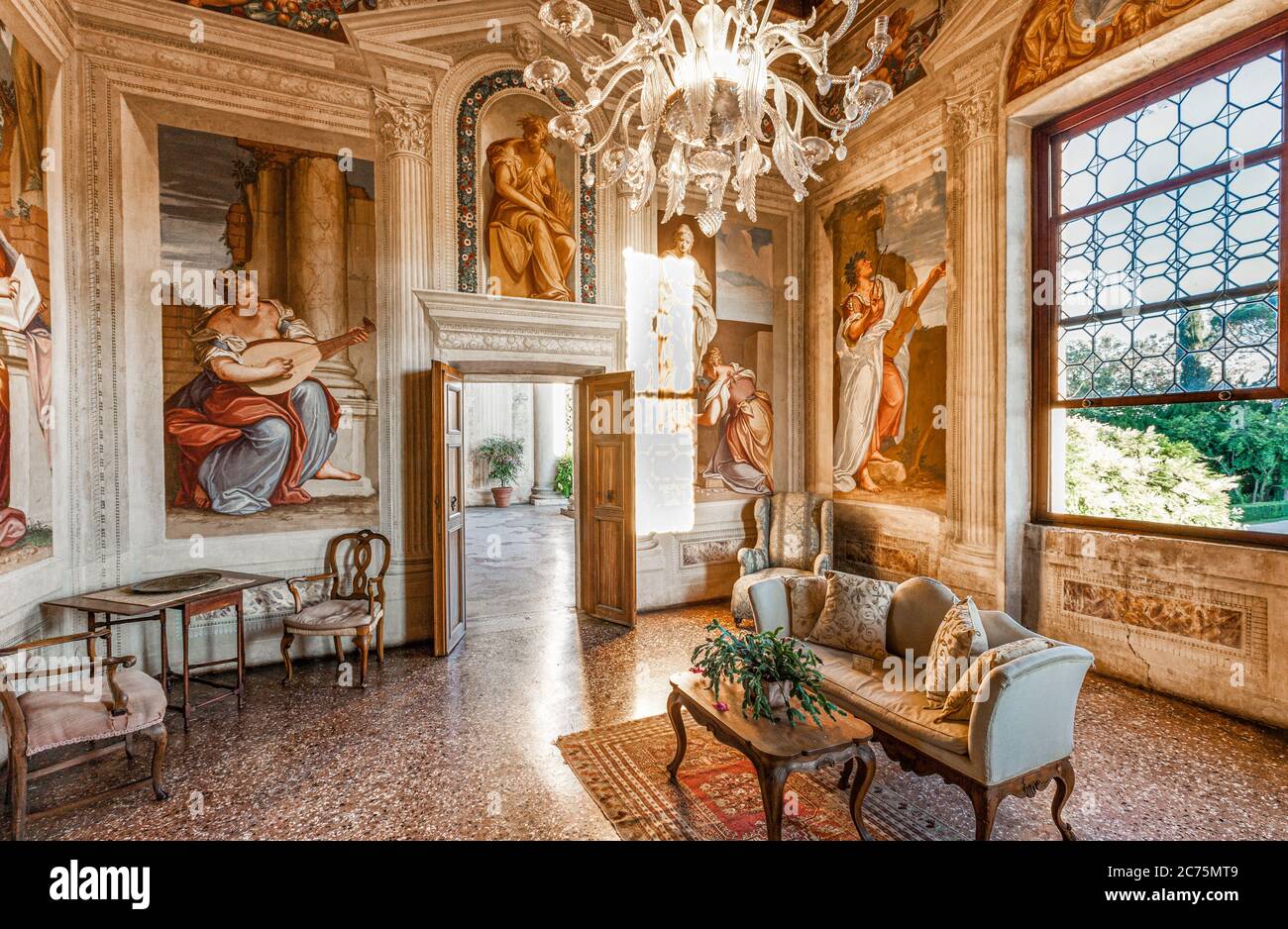 Italy Veneto - Fanzolo - Villa Emo - Andrea Palladio Architect - The Hall of Arts - Frescoes by Battista Zelotti Stock Photo