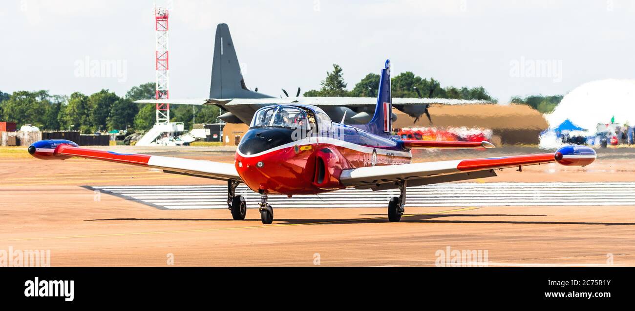 BAC Jet Provest trainer on taxi just after landing at RAF Fairford, Gloustershire, UK for the 2018 RIAT. Taken 12th JUly 2018. Stock Photo