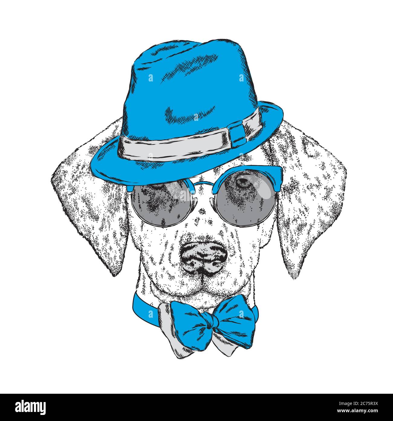 Dog with glasses and tie. Vector illustration. Cute puppy Stock Vector