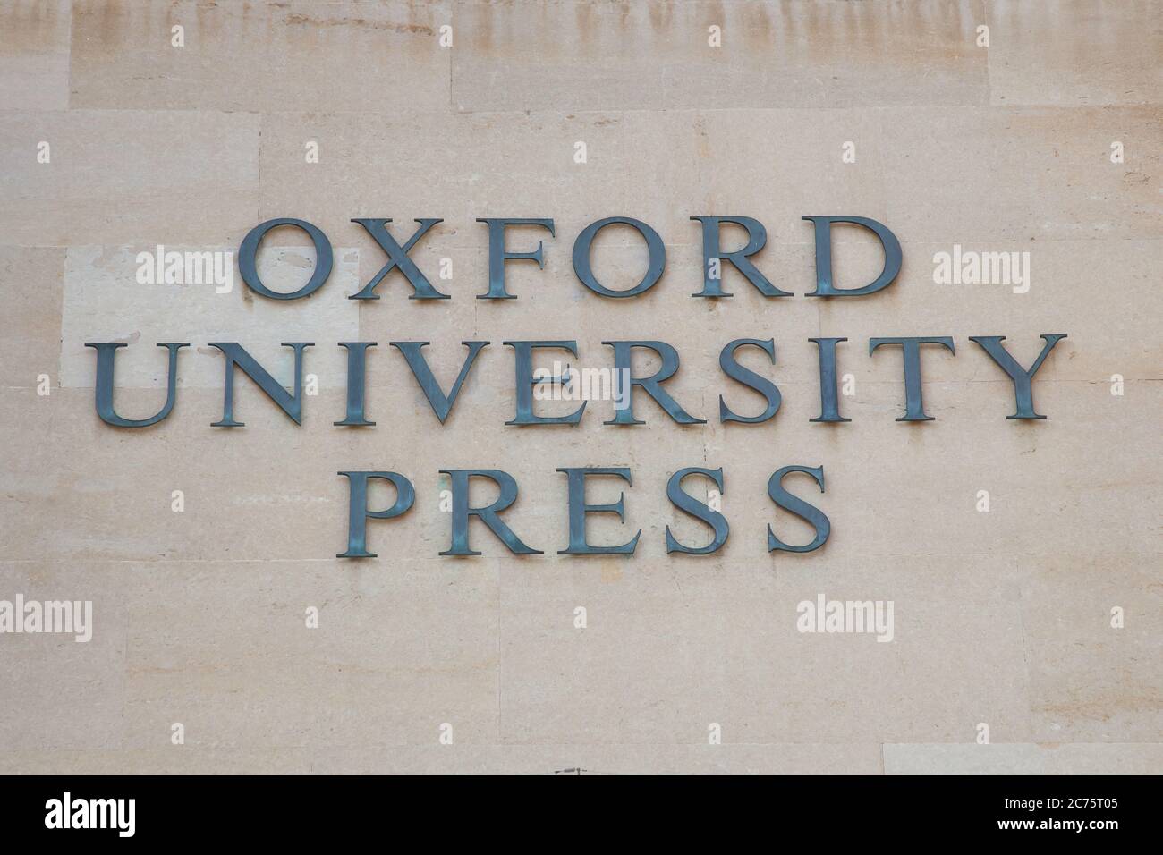 The Oxford University sign on the building in Oxford in the UK Stock Photo