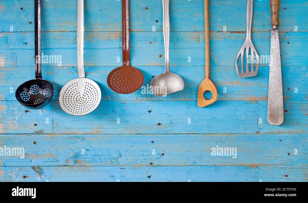 https://c8.alamy.com/comp/2C75TXG/vintage-kitchen-utensils-free-copy-space-2C75TXG.jpg