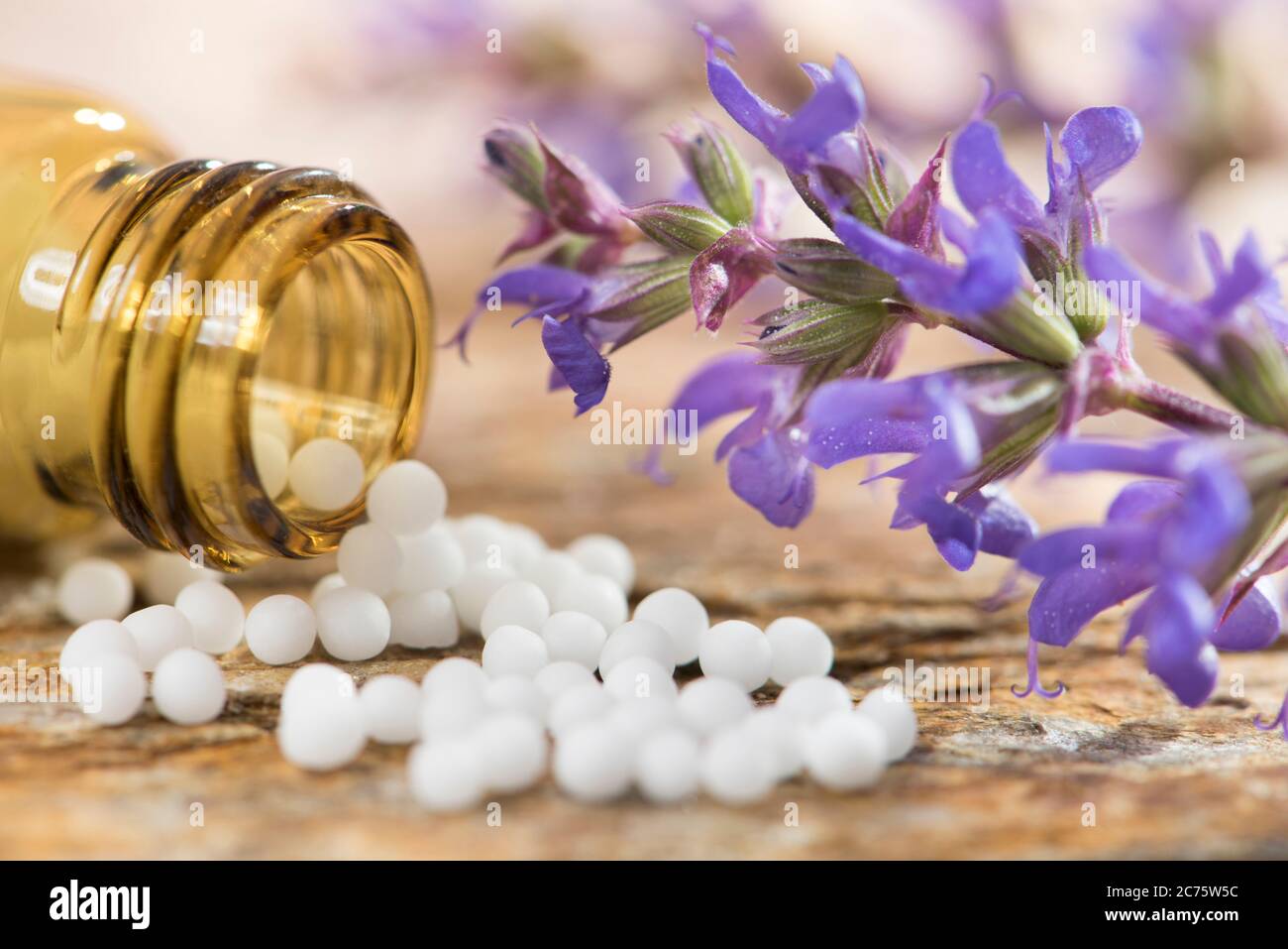 alternative medicine with herbal and homeopathic pills Stock Photo