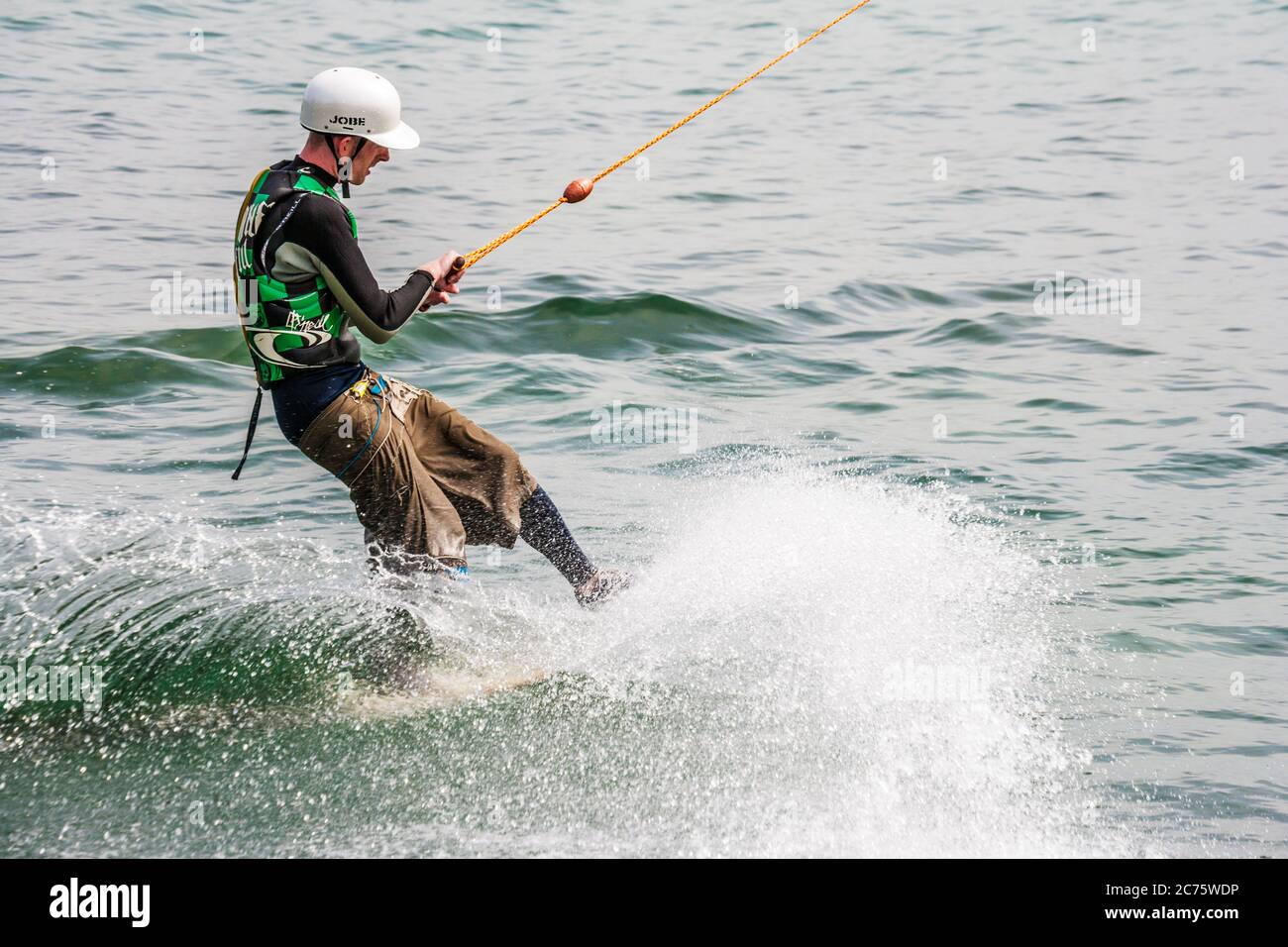 A water skier on one of the lakes at Cotswold Water Park. Stock Photo