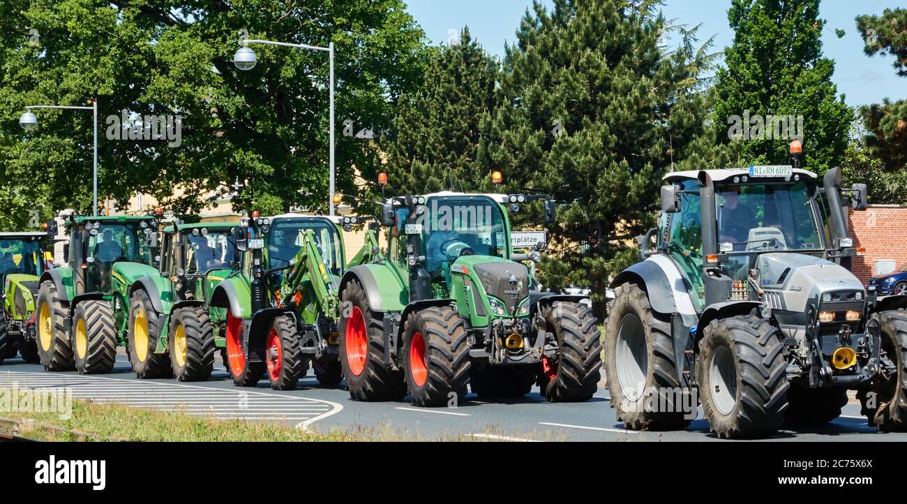 Hannover, Germany, May 28., 2020: Farmers' tractors to demonstrate against the directive on agriculture in the European Union Stock Photo