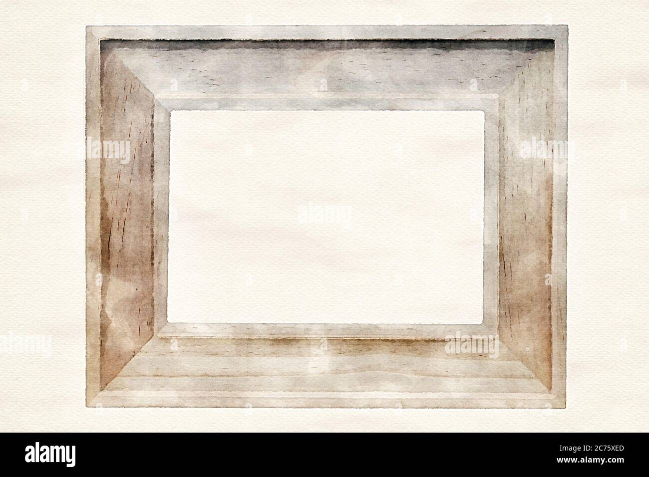 brown wooden picture frame isolated on white background in watercolors ...