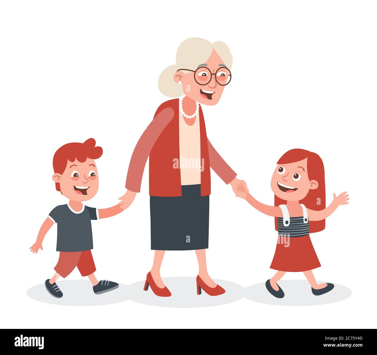 Grandmother with her grandchildren walking, she takes them by the hand. One  boy and one girl. Cartoon style, isolated on white background. Vector illu  Stock Vector Image & Art - Alamy