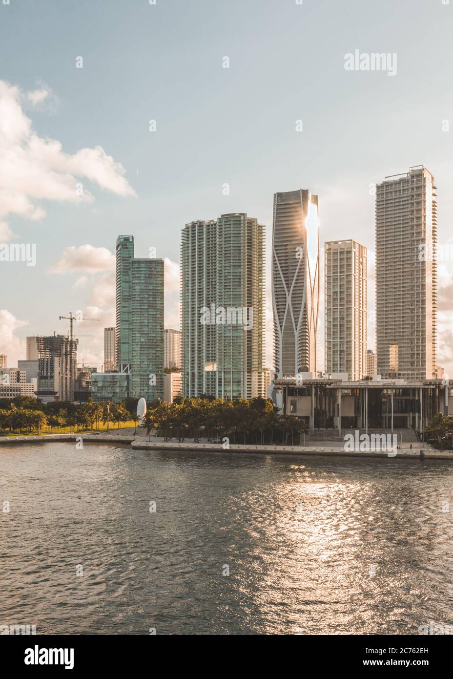 Downtown Miami skyline featuring the Perez Art Museum and the One Thousand Museum Stock Photo