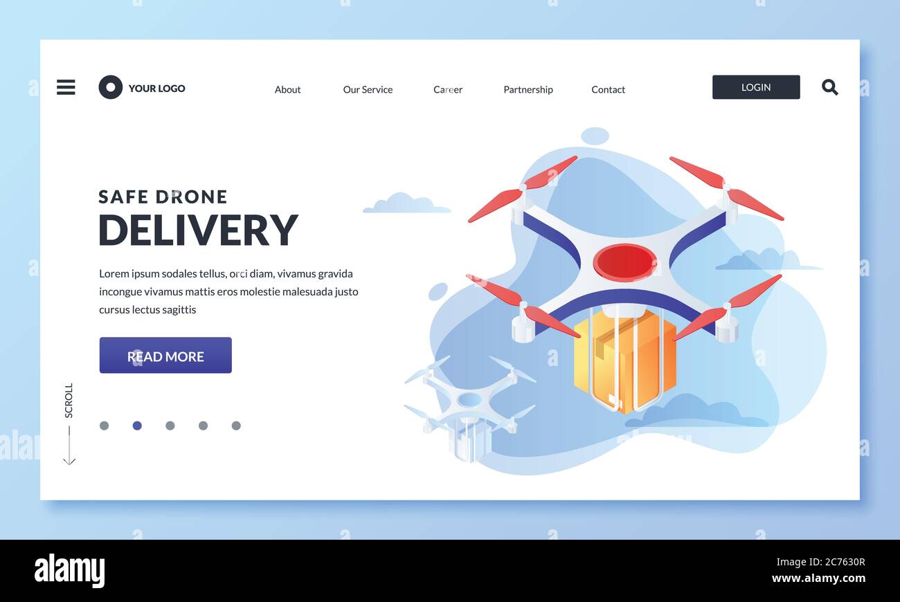 Safe and contactless drone delivery package during coronavirus quarantine. Vector isometric 3d illustration for web landing page banner design. Modern Stock Vector