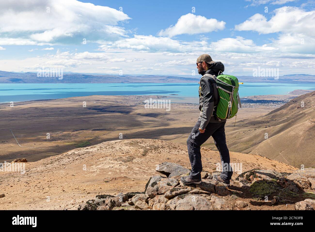 View of Argentinean lake, from the top of mount 'Cerro Moyano' Stock Photo
