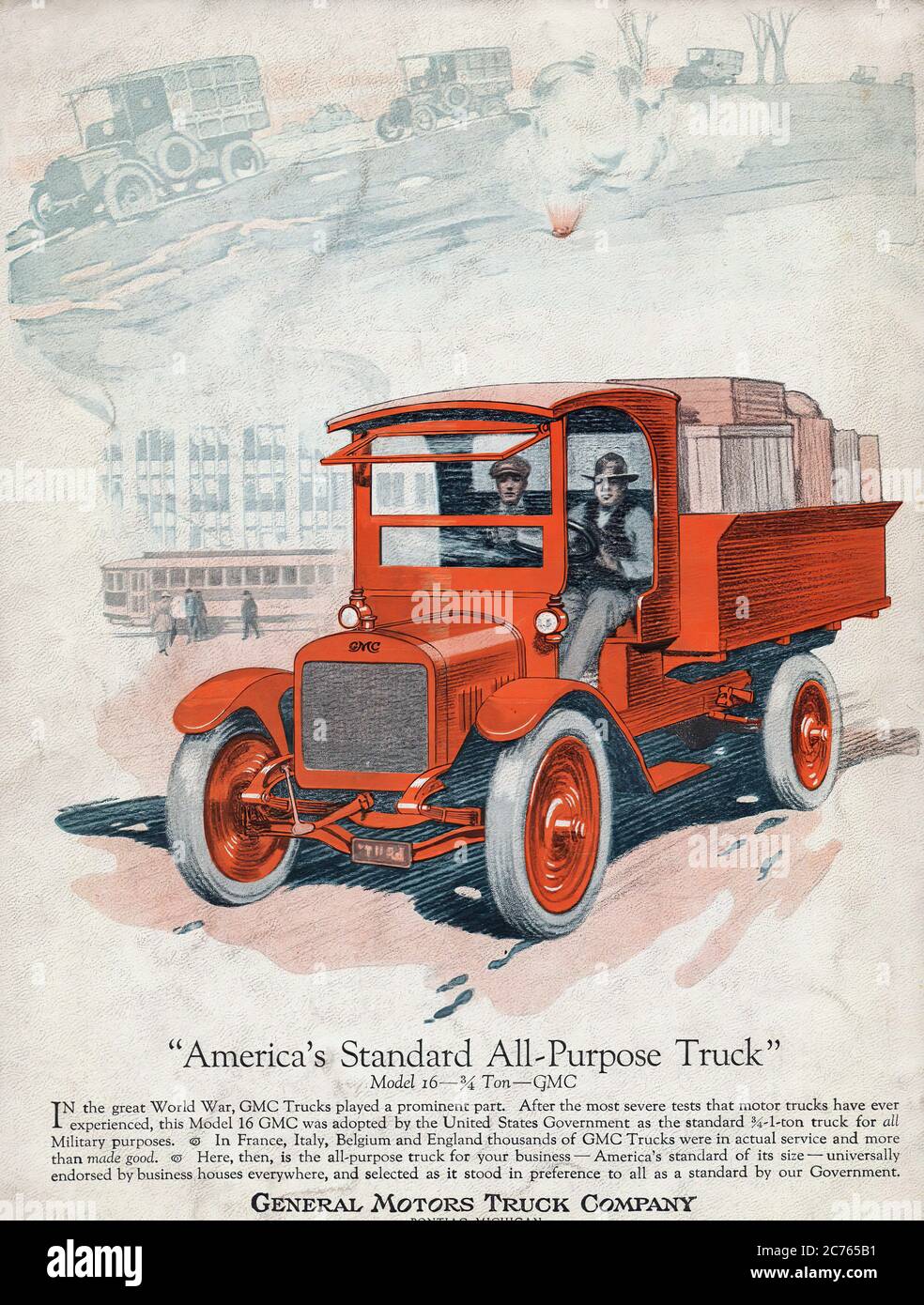 Gmc model 16 34 ton truck from 1919 vintage car advertising stock