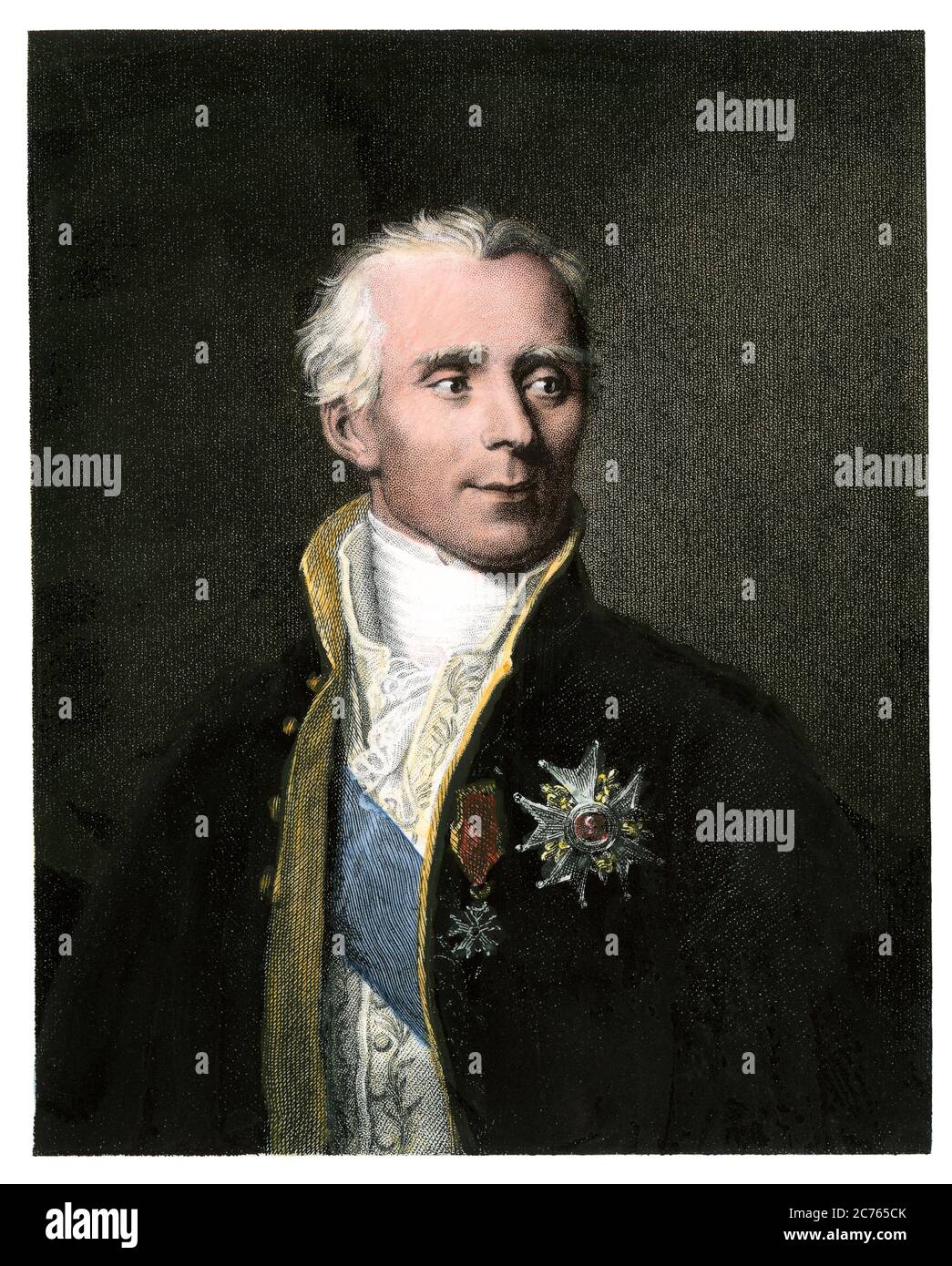 Pierre-Simon, marquis de Laplace, French mathematician. Hand-colored steel engraving Stock Photo