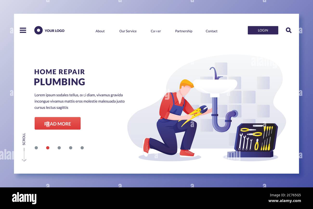 Plumber worker repairs sink in bathroom and plumbing pipes. Handyman