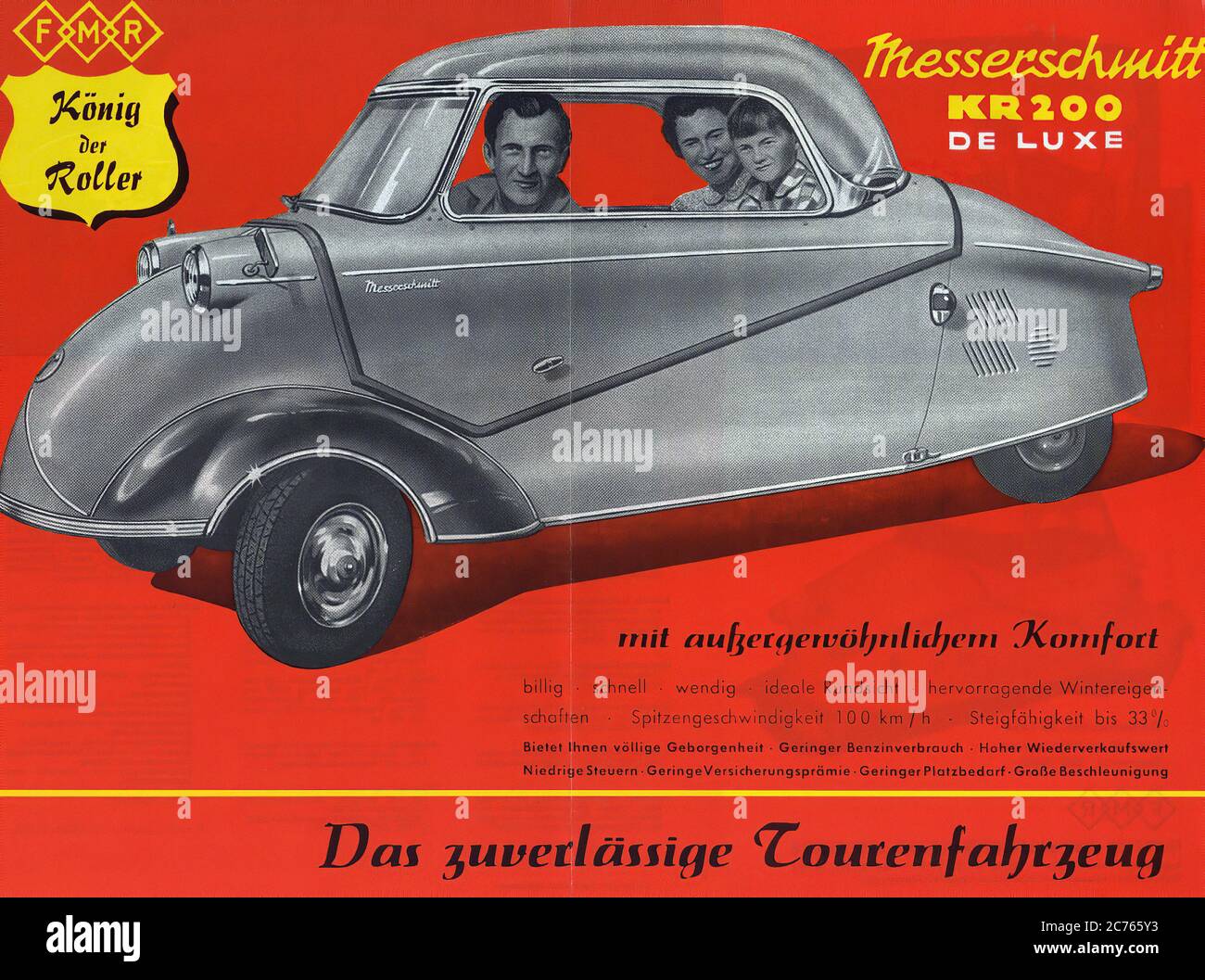 Messerschmitt Kabinenroller 200 Werbung Von 1955 - Vintage car advertising Stock Photo