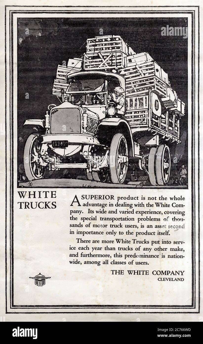 White Trucks From 1915 - Vintage car advertising Stock Photo - Alamy