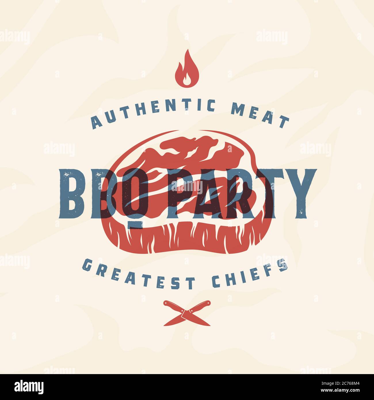 BBQ Party Vintage Vector Label, Card, Emblem or Logo Template. Retro  Typography and Meat Texture. Retro Print Effect in Blue and Red Colors.  Steak Stock Vector Image & Art - Alamy