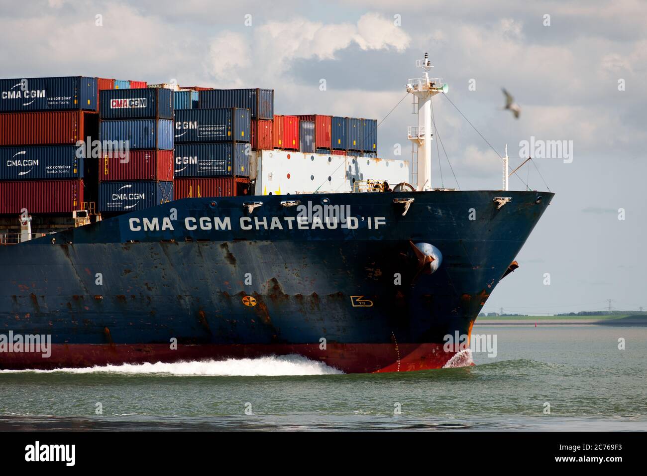 Container Ship Cma Cgm Chateau D If Sails Over The Westerschelde Past Terneuzen To Antwerp Stock Photo Alamy