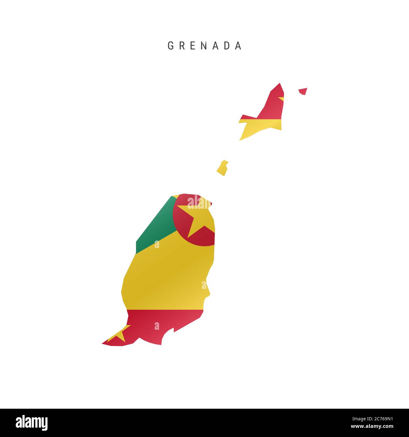 Detailed waving flag map of Grenada. map with masked flag. Stock Photo