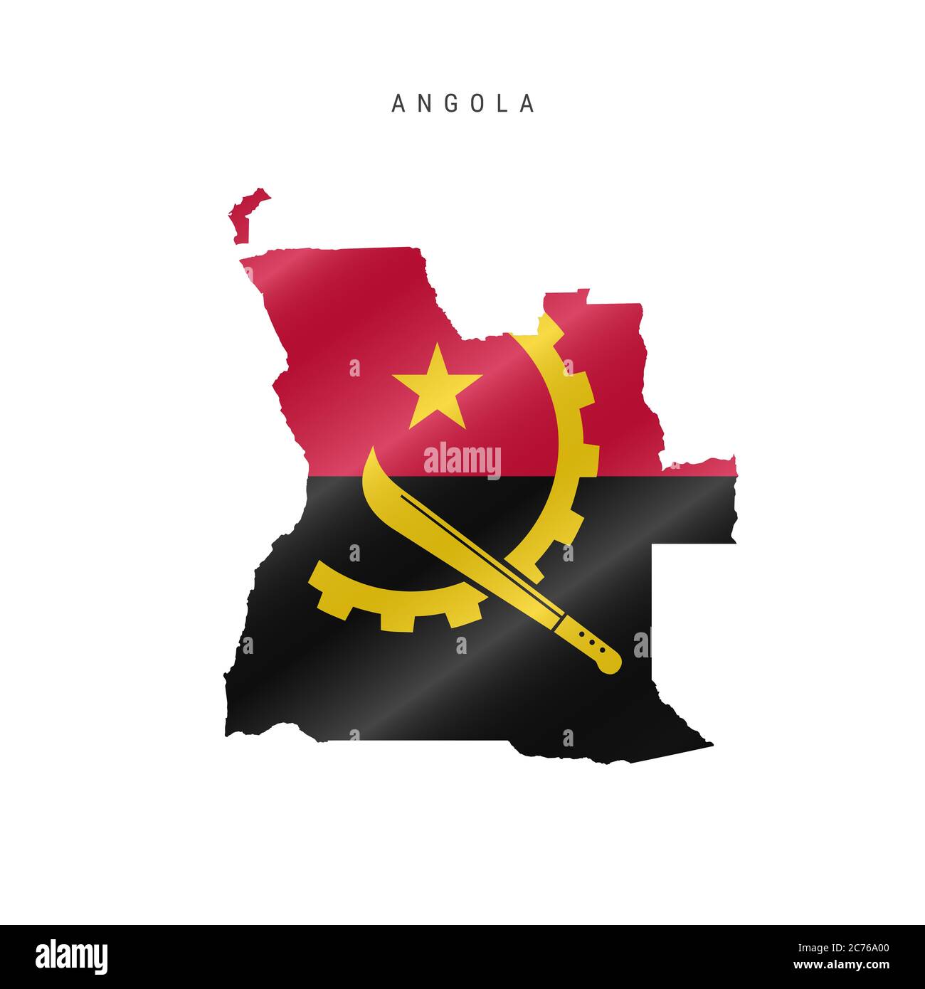 Detailed waving flag map of Angola. map with masked flag. Stock Photo