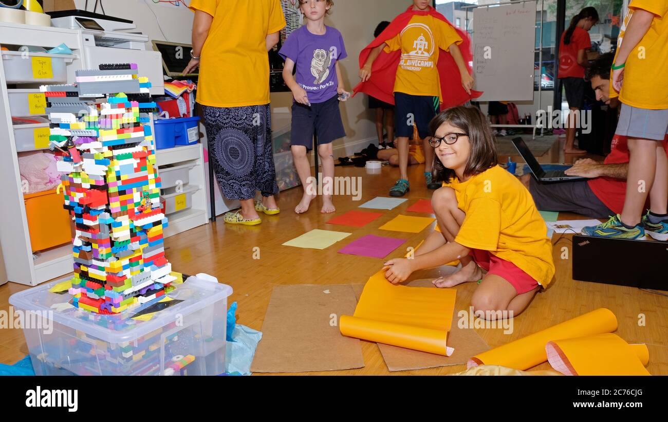 Day Camp.Brooklyn, New York City. Kids working on art projects and