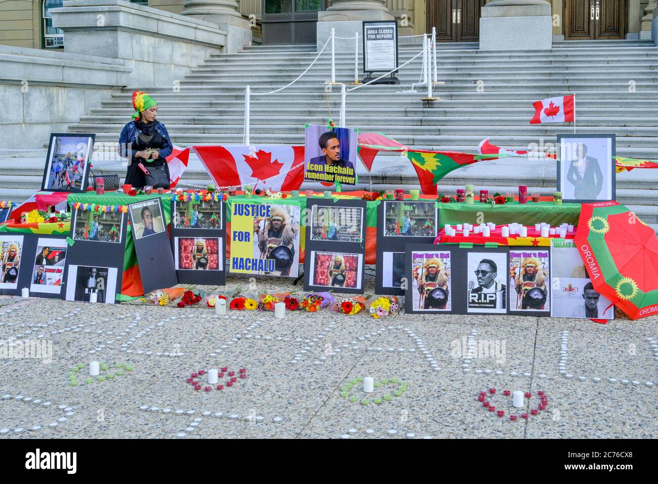 Protest against Ethiopian government,  after killing of Oromo singer and activist, Hachalu Hundessa, Alberta Legislature, Edmonton, Alberta, Canada Stock Photo