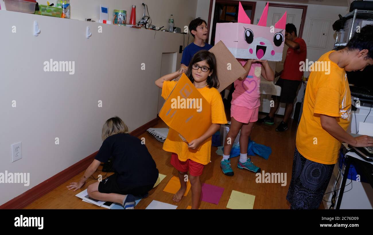 Day Camp. Brooklyn, NY. Children create costumes and artwork Stock